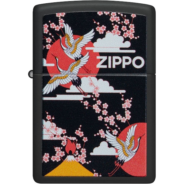 Zippo 2022N Zippo Supplement, Cranes Cherry Blossom, Black Matte ZIP-48182 - main